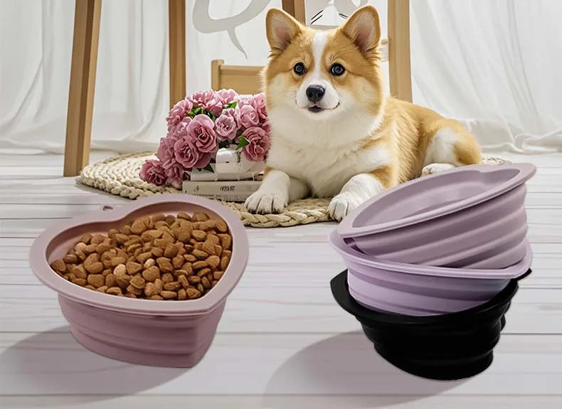 300ml Silicone Dog bowl Heart-shaped Dog Food Water Bowl Folding Outdoor Dog Feeder Dispenser Pet Supplies