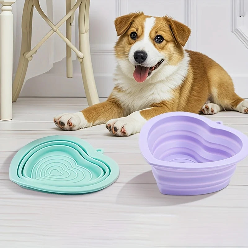 300ml Silicone Dog bowl Heart-shaped Dog Food Water Bowl Folding Outdoor Dog Feeder Dispenser Pet Supplies