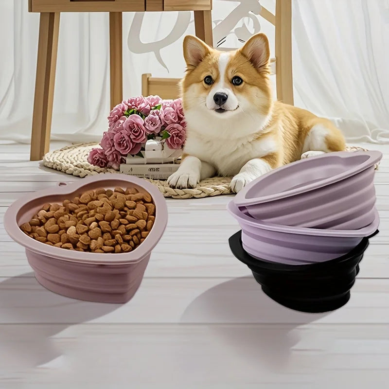 300ml Silicone Dog bowl Heart-shaped Dog Food Water Bowl Folding Outdoor Dog Feeder Dispenser Pet Supplies